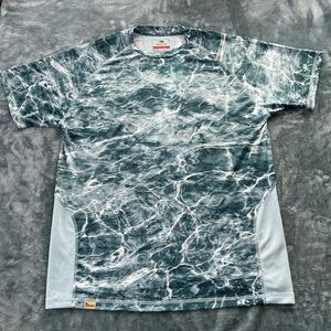Mossy Oak Men’s Fishing Dri-Fit Short Sleeve Shirt Blue Water Print Size Large
